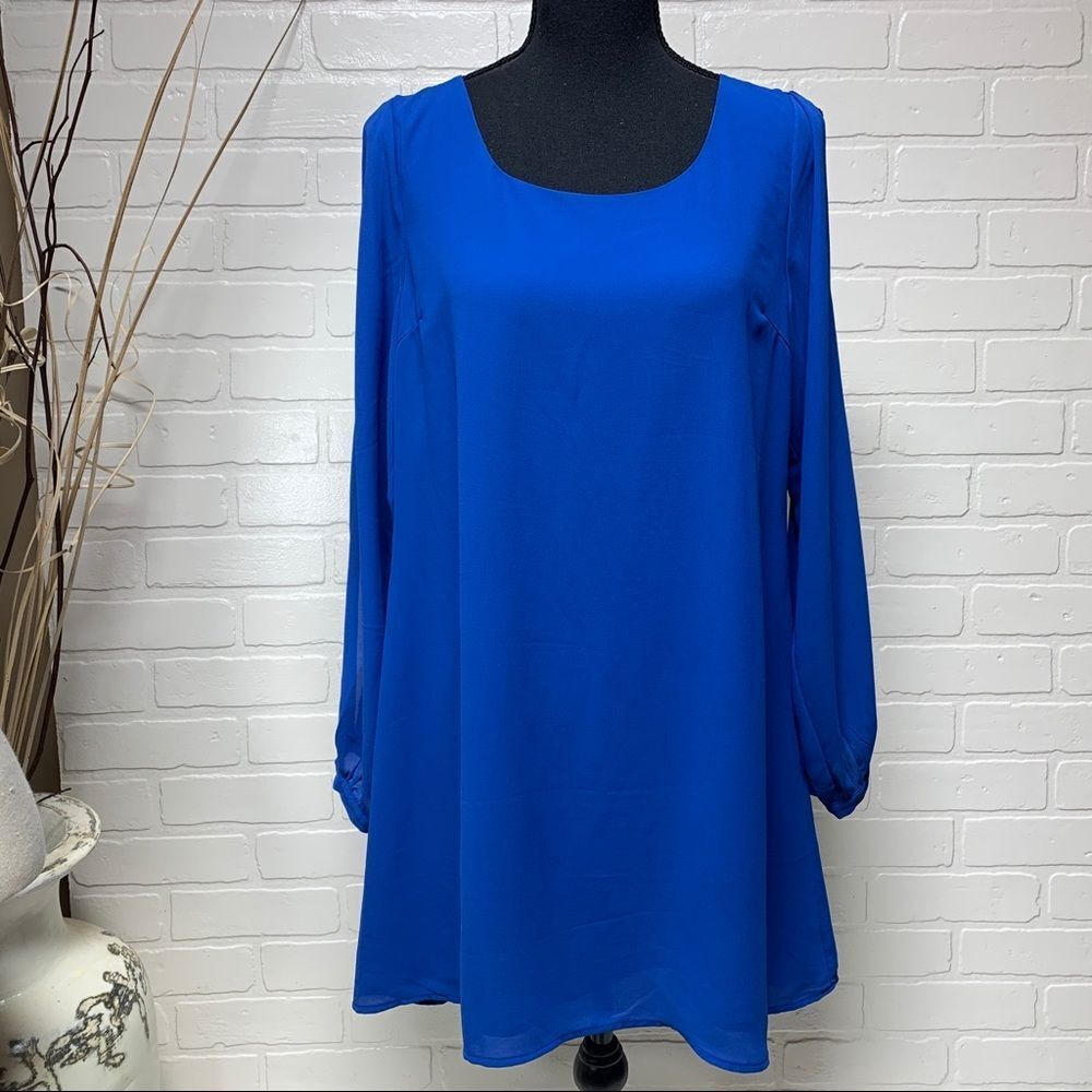 NWT Umgee Cold Shoulder Open V Back Blue Dress S